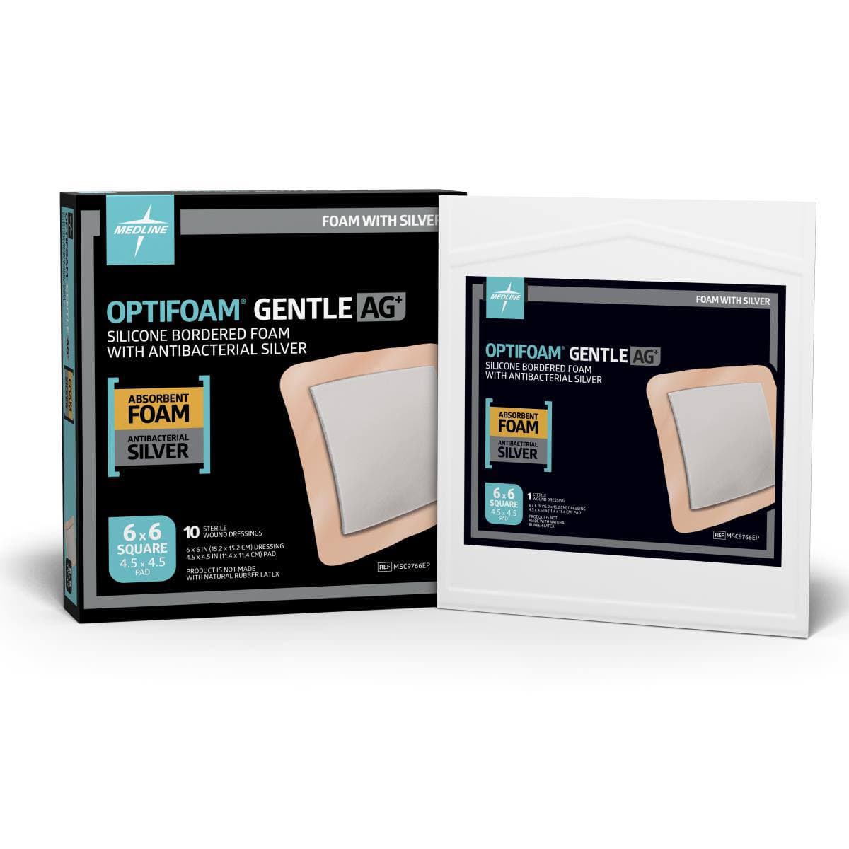 Optifoam Gentle Ag+ Silicone Bordered Foam Dressing, 6 x 6 Inch - Box of 10 - Image 1