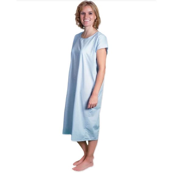 Core Patient Gown Blue, Medium, Full Open - Image 1