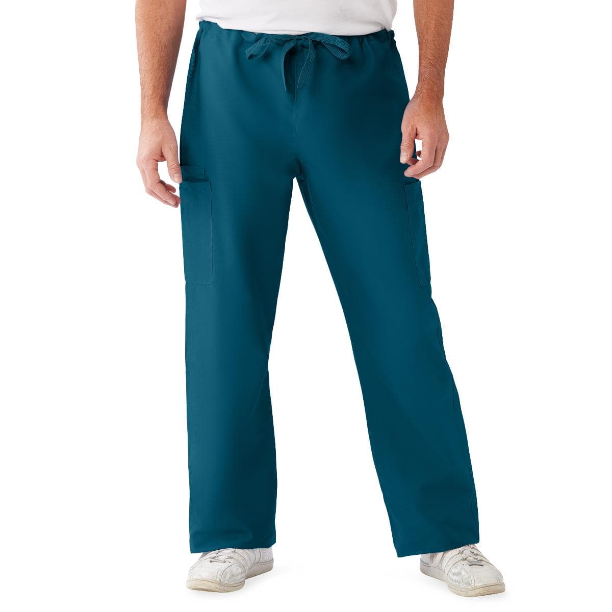 ComfortEase Unisex Nonreversible Drawstring Cargo Scrub Pants, 3XL Regular Inseam, Caribbean Blue - Image 1