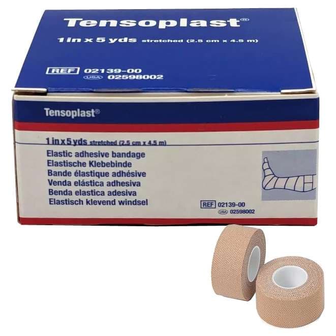 Tensoplast Elastic Adhesive Bandage, 1 Inch x 5 Yard, No Closure, Tan - Case of 36 - Image 1