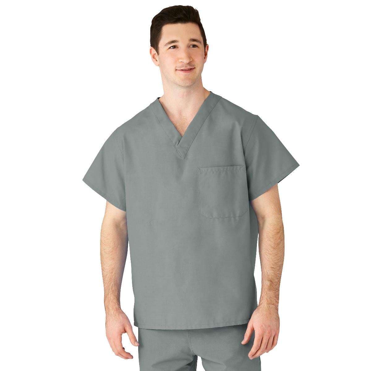 Medline AngelStat Unisex Reversible V-Neck Scrub Tops With 2 Pockets, Misty Green, Large - Image 1
