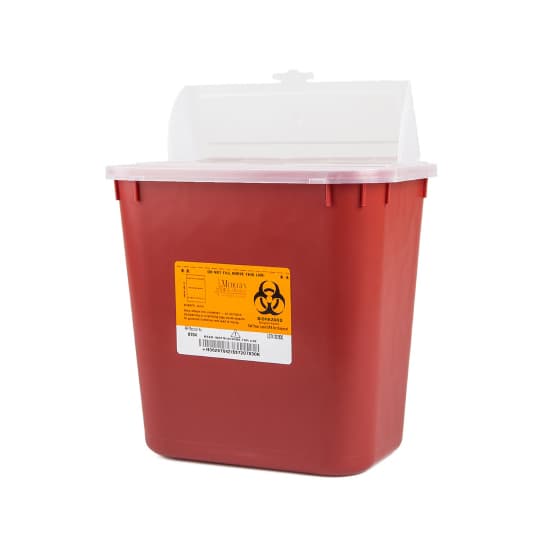 Medegen Medical Sharps Container, Red Base, 9-1/2 H x 10 W x 7 D Inch, 2 Gallon - Each - Image 1