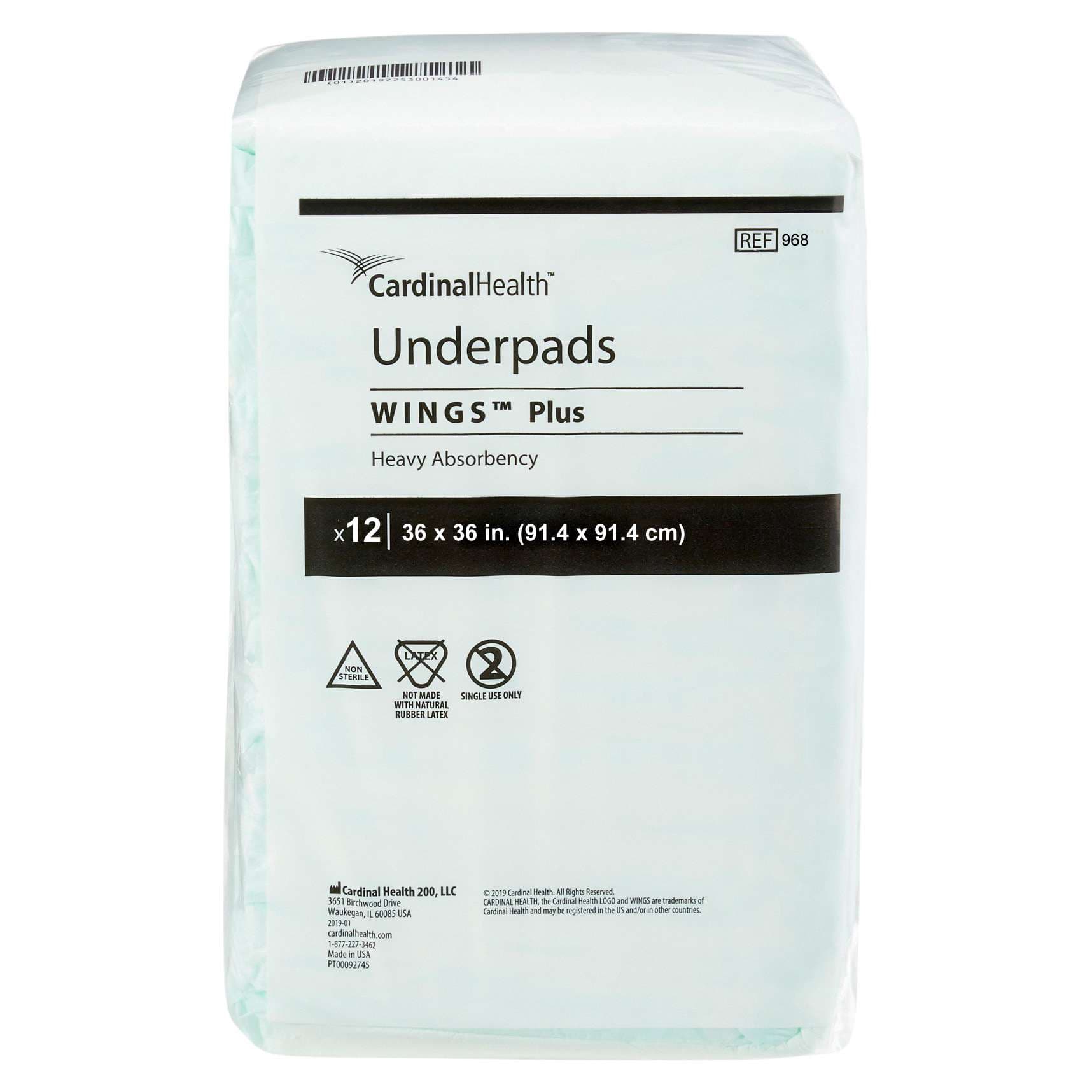 Cardinal Wings Plus Heavy Absorbency Underpad, 36 x 36 Inch, Green - Case of 48 - Image 1