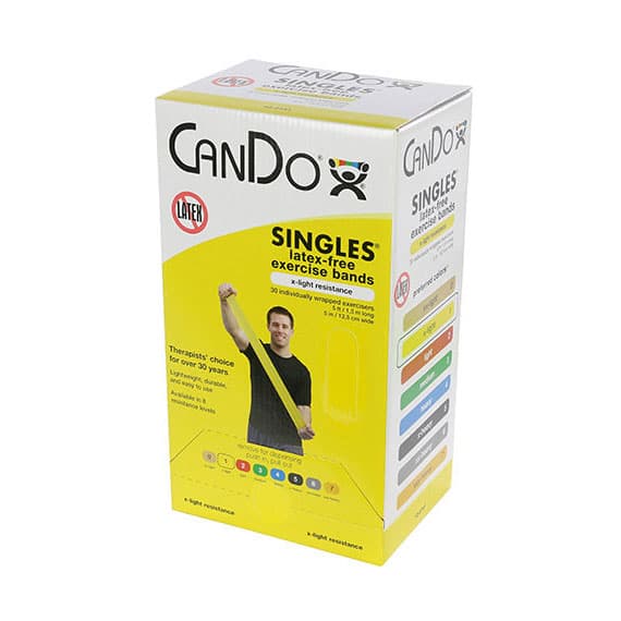 CanDo Latex-Free Exercise Band, 5 Foot Singles, Yellow, x Light - Box of 30 - Image 1