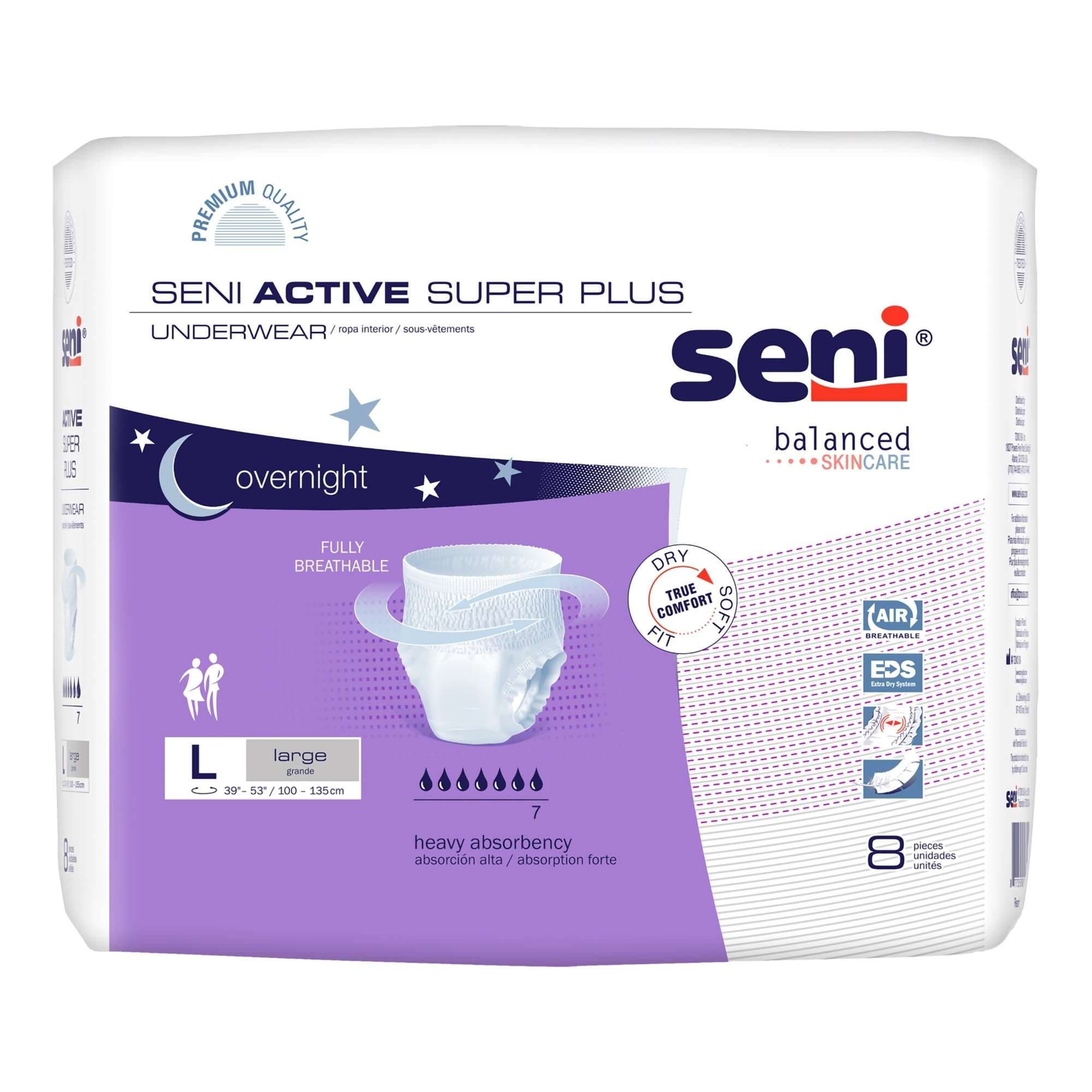 Seni Active Super Plus Pull On Adult Absorbent Underwear, Large - Package of 8 - Image 1