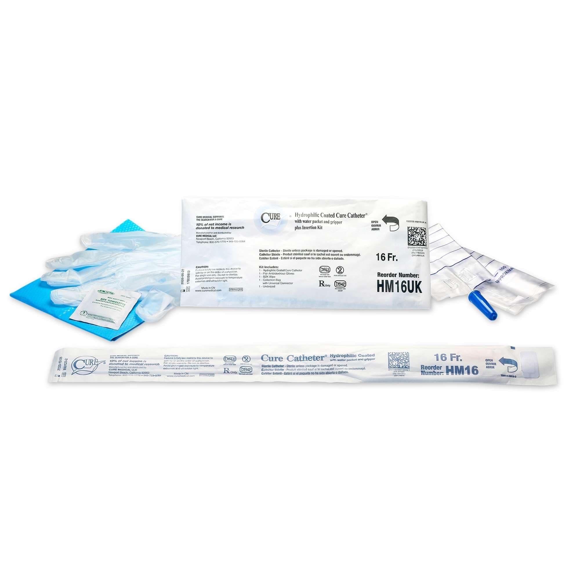 Cure Hydrophilic Catheter Kit for men, 16 Fr - Each - Image 1
