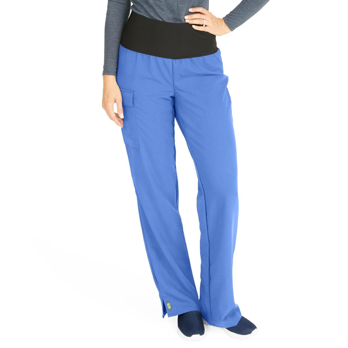 Medline Ocean AVE Women's Stretch Wide Waistband Scrub Pants with Cargo Pocket, Ceil Blue, Extra Large, Regular - Image 1
