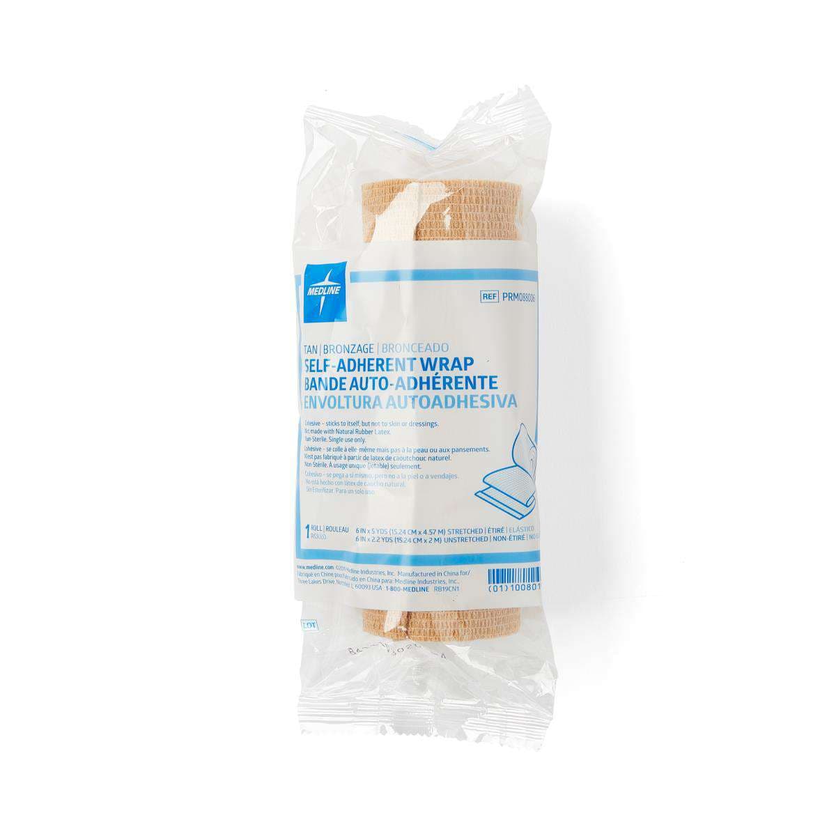 Medline Nonsterile Self-adherent Cohesive Wraps, Tan, 6 Inch x 5 Yard - Image 1