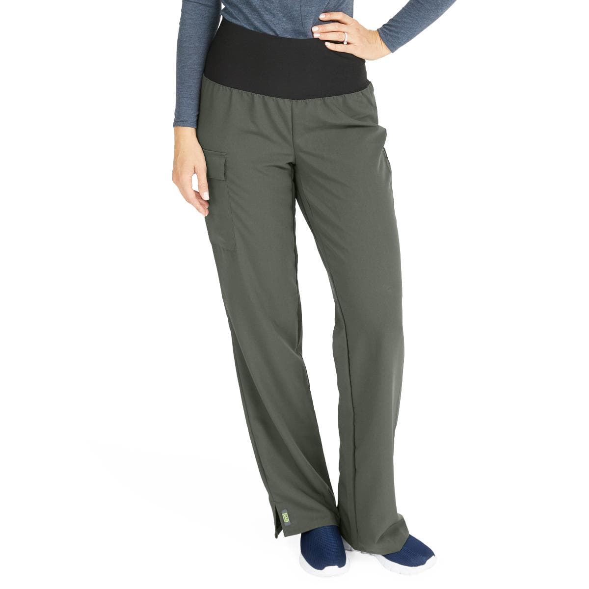 Medline Ocean AVE Women's Stretch Wide Waistband Scrub Pants with Cargo Pocket, Olive, 3XLarge, Regular - Image 1