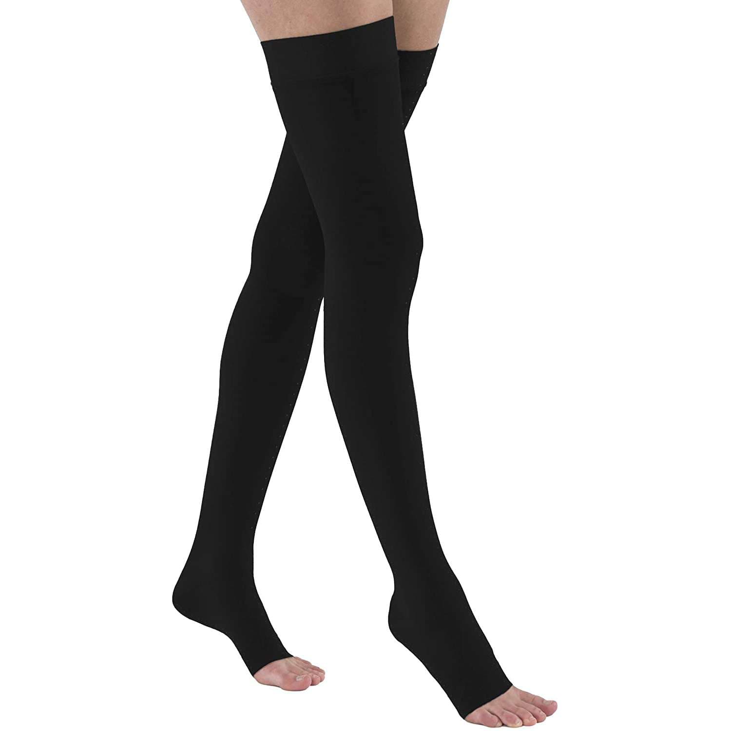 Jobst Relief Thigh High Open Toe Compression Stocking, 15-20mmHg, Large, Black - Pair - Image 1