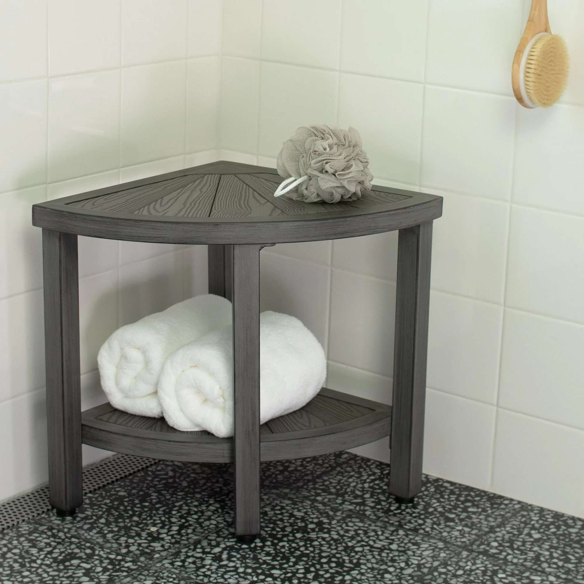 Medline Aluminium and Faux Wood Corner Bath Bench - Image 3