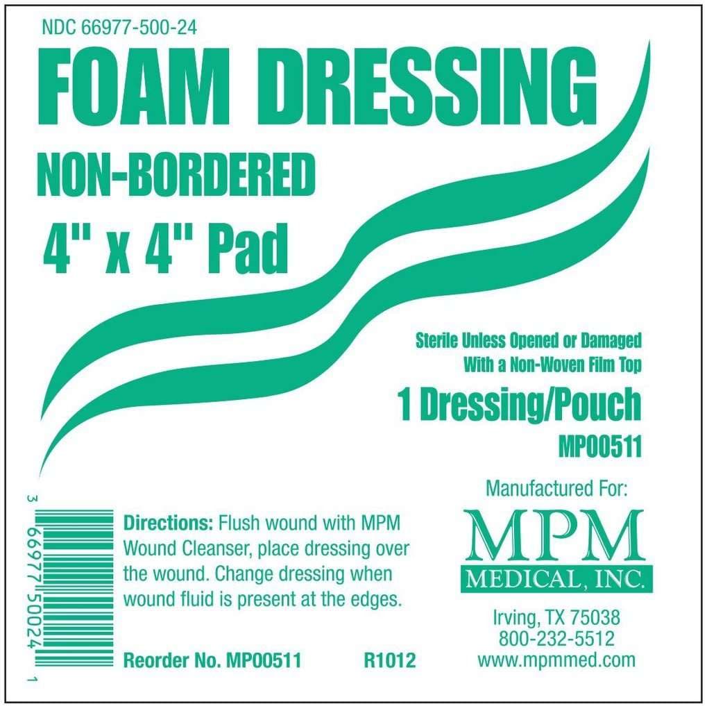MPM Medical Non-bordered Foam Dressing 4" x 4" Square with Water-proof Top Layer - Each - Image 1