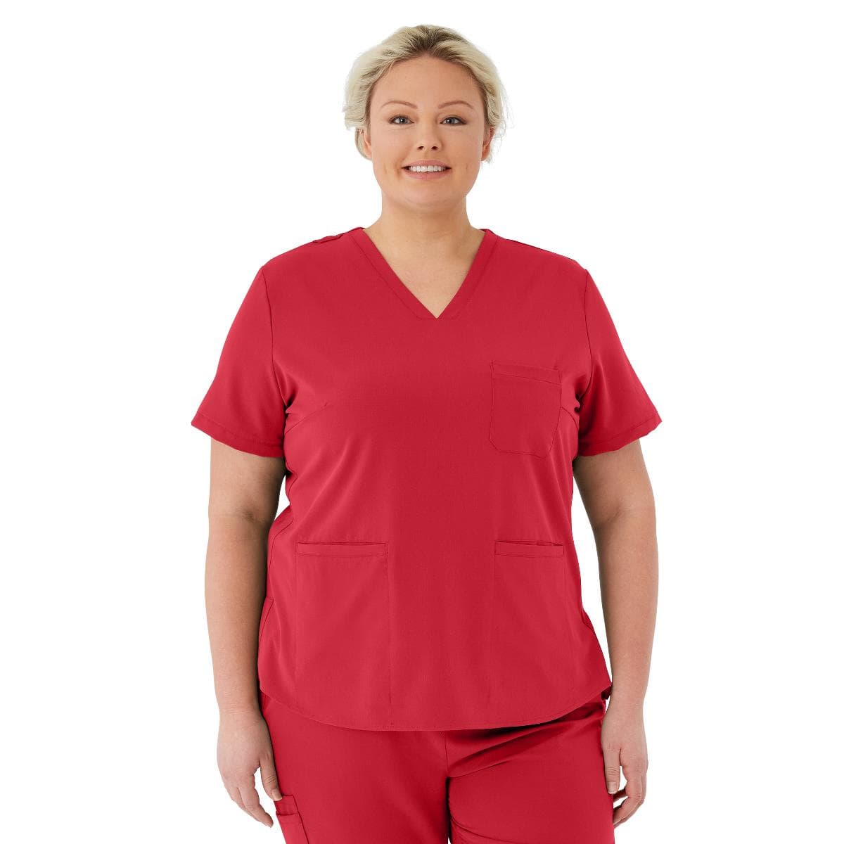 Medline Lexington AVE Women's V-Neck Scrub Tops with 3 Pockets, Red, Extra Large - Image 1