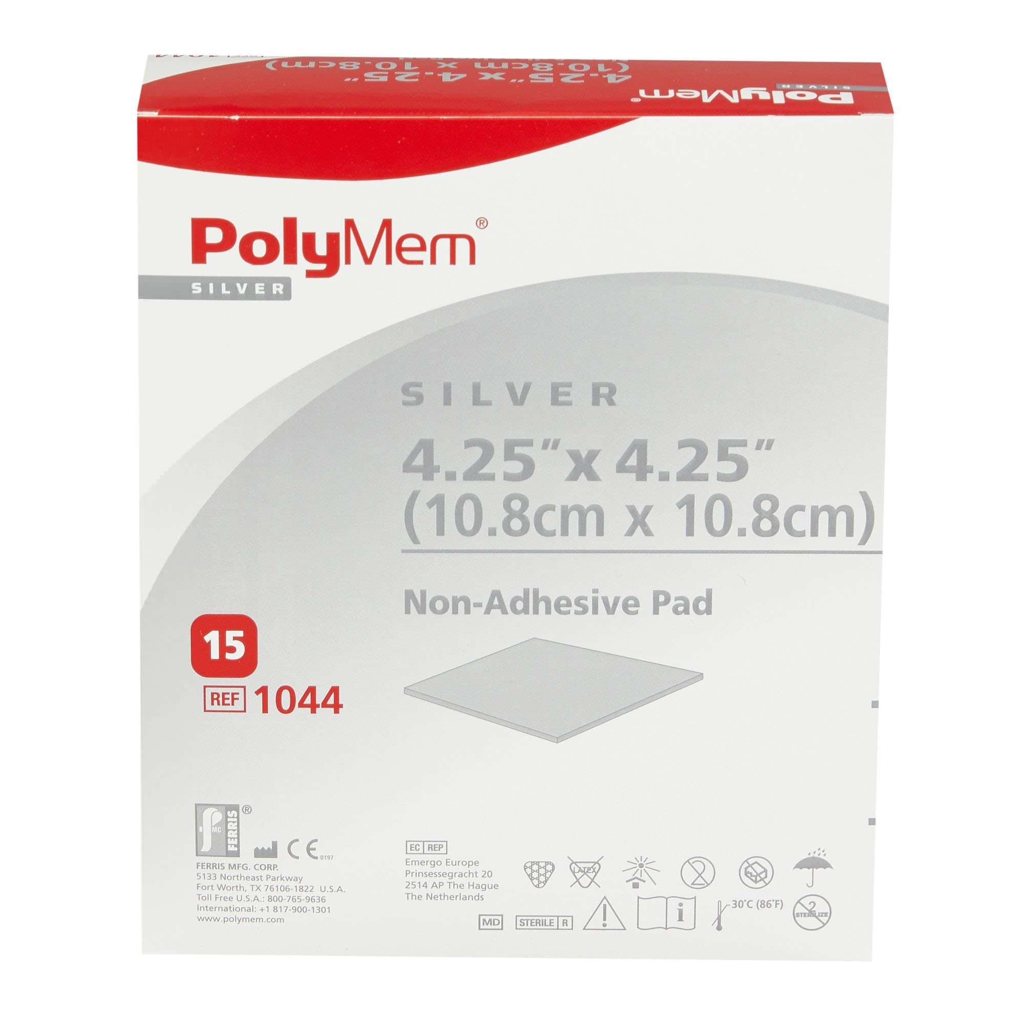 Polymem Silver Non-Adhesive Foam Pad Dressing, 4.25 x 4.25 Inch - Case of 30 - Image 1