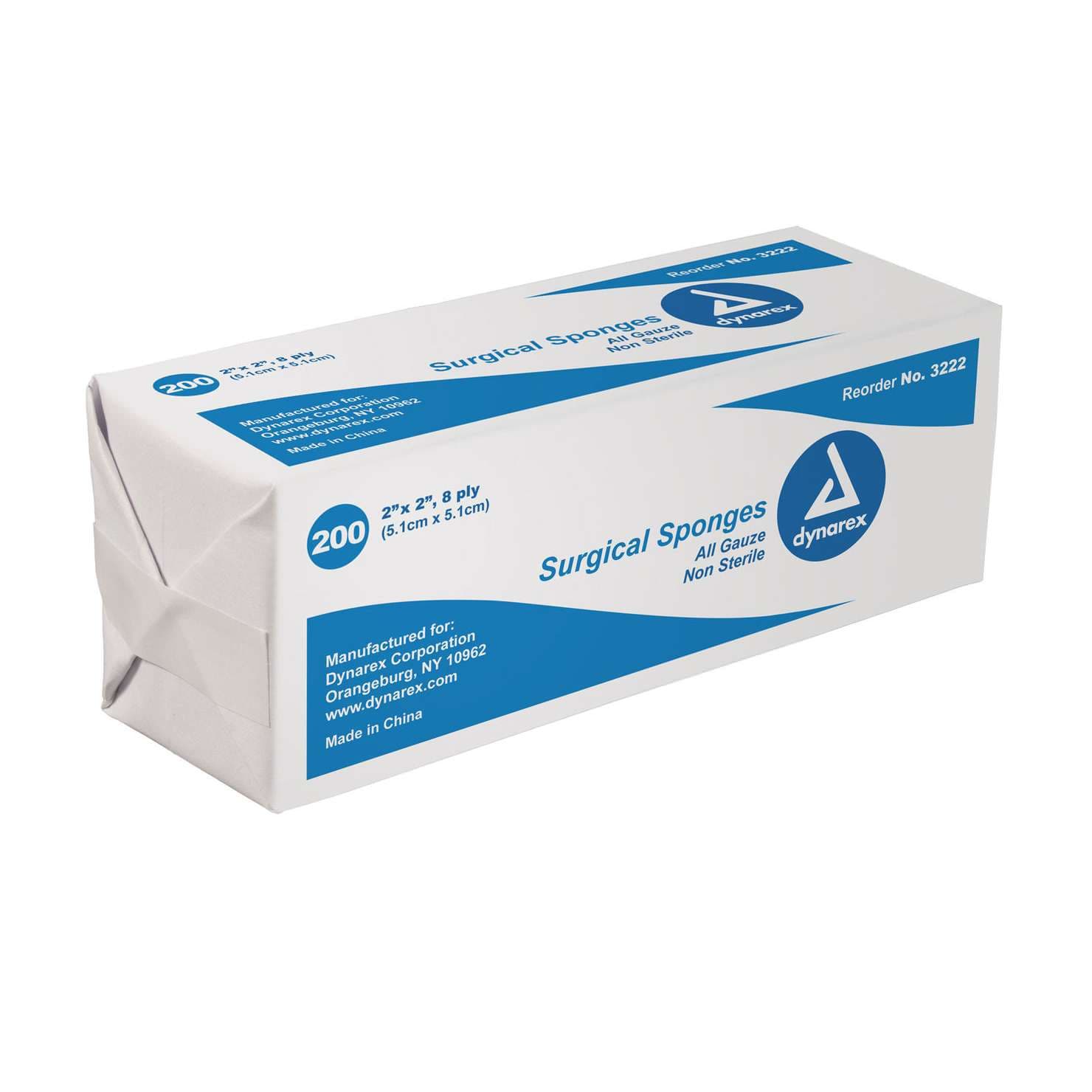 Dynarex Surgical Sponge, Non Sterile, 8 Ply, 2 x 2 Inch - Box of 200 - Image 1