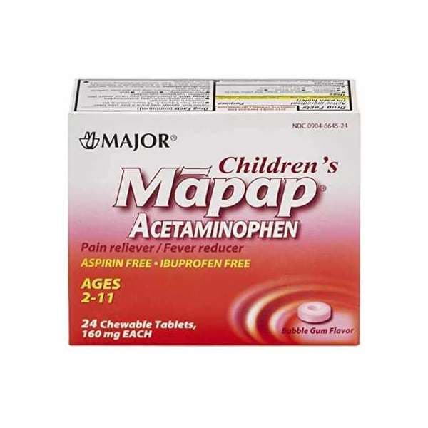 Mapap Children's Pain Relief Chewable Tablet, Bubble Gum Flavor - Box of 24 - Image 1