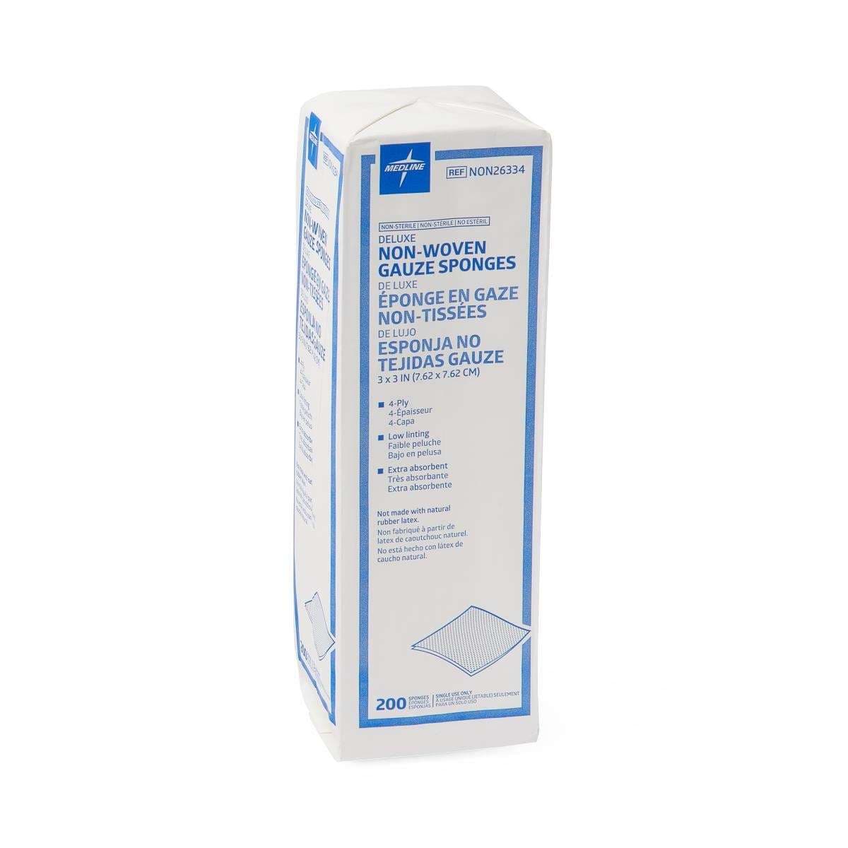 Medline Deluxe NS Nonwoven Gauze Sponge, 4 Ply, 3 x 3 Inch - Case of 4000 - Image 1