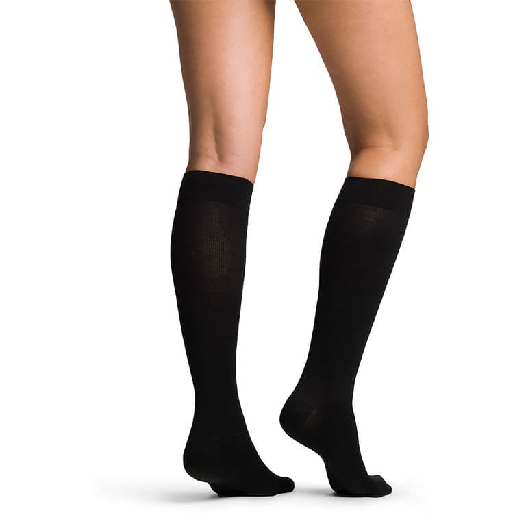Sigvaris Womens All Season Merino Wool Calf High Socks, 15-20mmHg, Size C, Black - Pair - Image 1