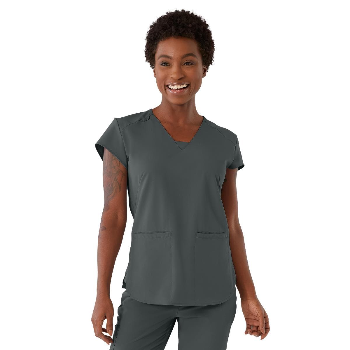Medline Monroe AVE Women's Scrub Top, Charcoal, Small - Image 1