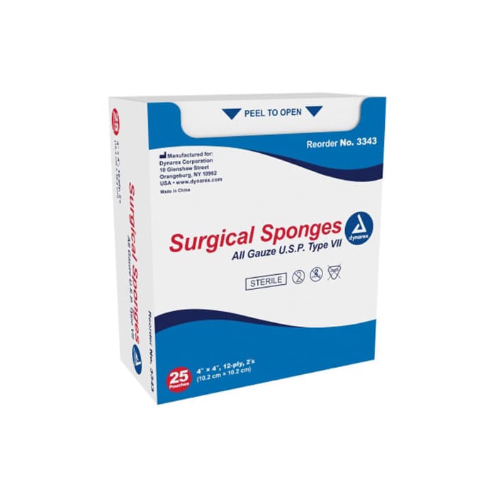 Dynarex Surgical Sponge, Sterile, 12 Ply, 4 x 4 Inch - Case of 600 - Image 1