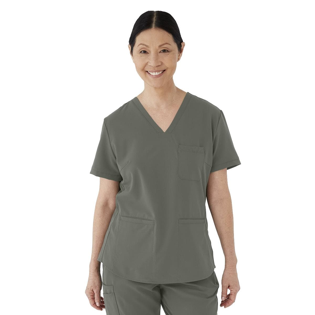 Medline Lexington AVE Women's V-Neck Scrub Tops with 3 Pockets, Olive, Small - Image 1