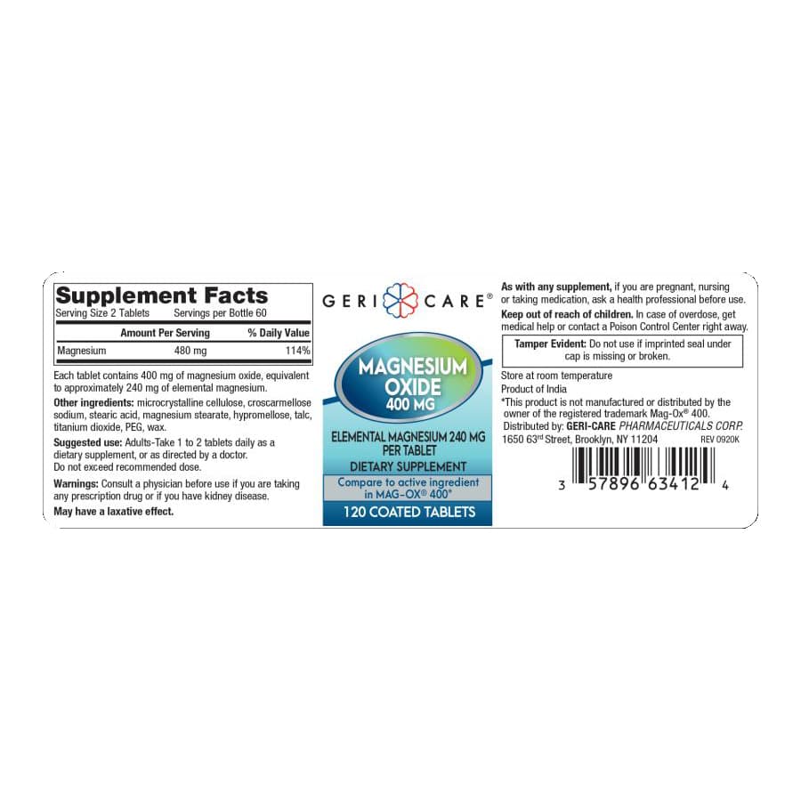 Geri-Care Magnesium Oxide Mineral Supplement Tablet, 400 mg - Image 2