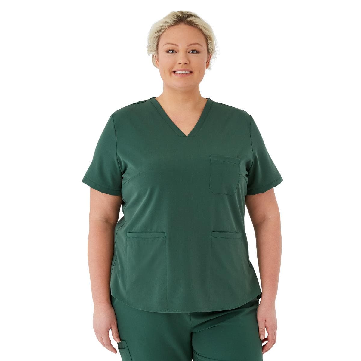 Medline Lexington AVE Women's V-Neck Scrub Tops with 3 Pockets, Hunter Green, 2XLarge - Image 1