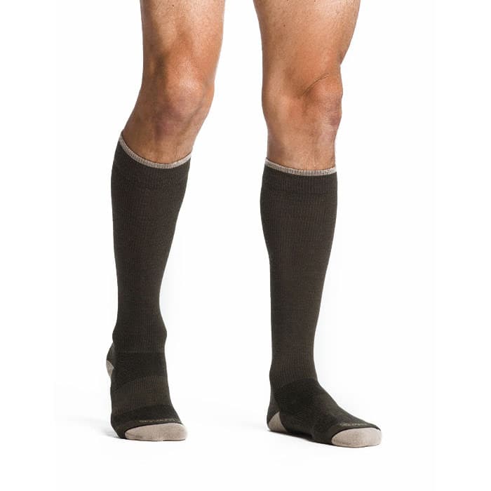 Sigvaris Unisex Merino Outdoor Calf High Compression Socks, 15-20mmHg, X-Large, Olive - Pair - Image 1