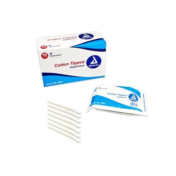 Dynarex Swabstick 3 Inch Wood Shaft NonSterile Cotton Tip - Case of 10000 - Image 1