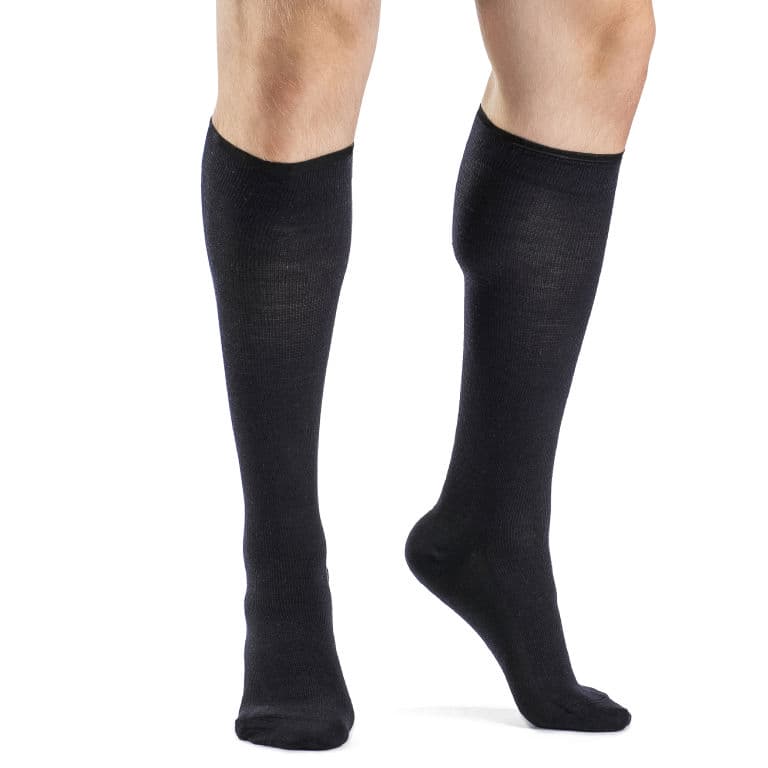 Sigvaris Mens All Season Merino Wool Closed Toe Compression Socks, 15-20mmHg, Size A, Navy - Pair - Image 1