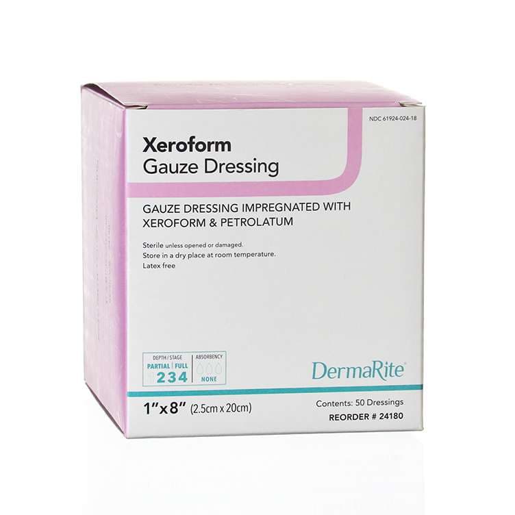 Dermarite Xeroform Petrolatum Impregnated Gauze Dressing, 1 x 8 Inch - Box of 50 - Image 1