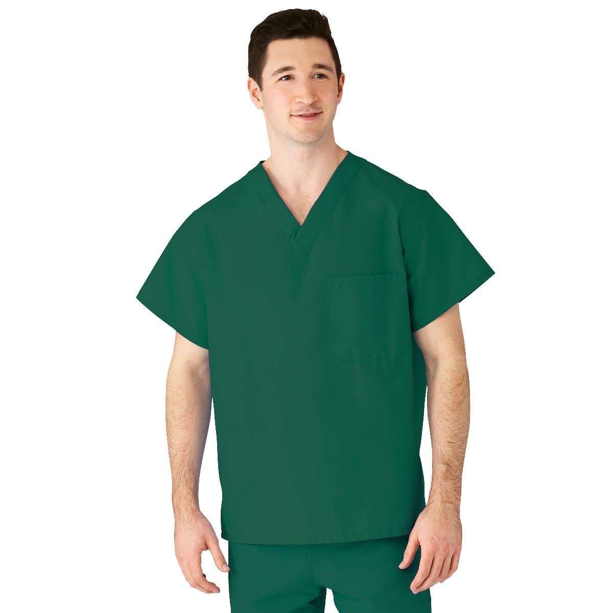 Medline AngelStat Unisex Reversible V-Neck Scrub Tops With 2 Pockets, Emerald, 2XLarge - Image 1