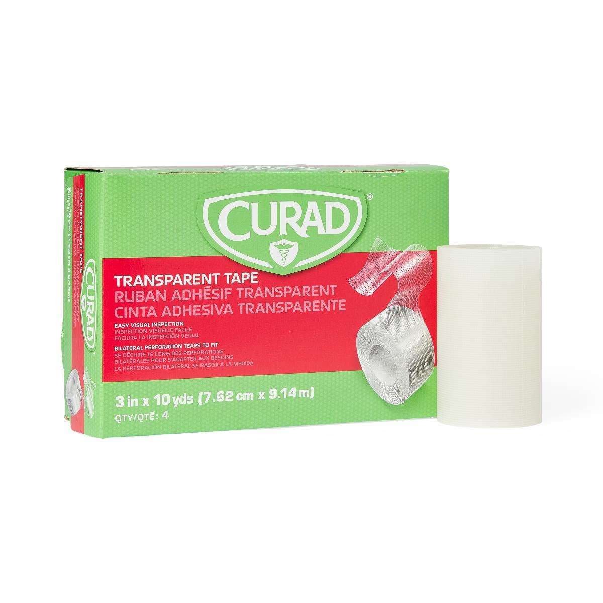 Curad Transparent Adhesive Plastic Tape, 3 Inch x 10 Yard - Box of 4 - Image 1