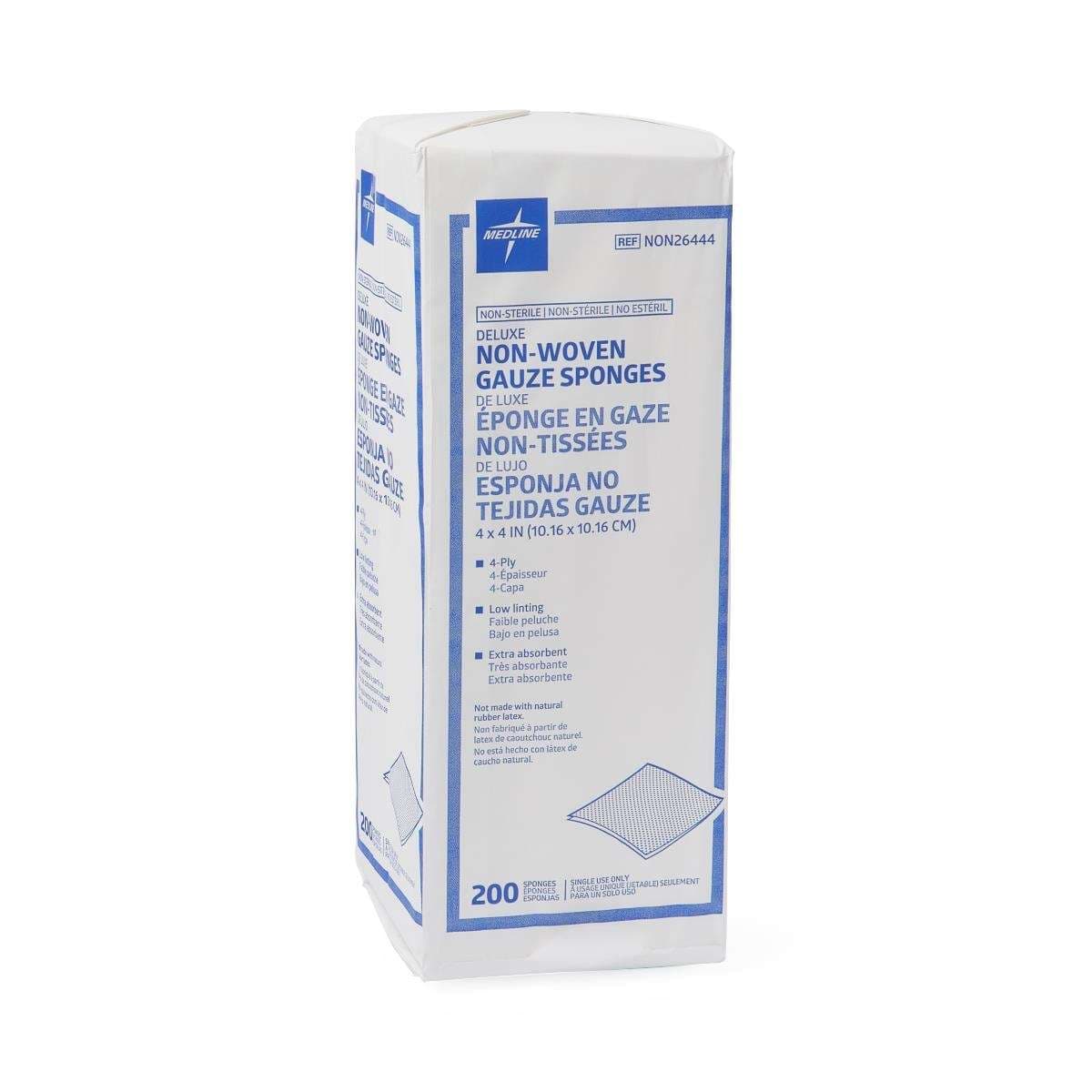 Medline Deluxe NS Nonwoven Gauze Sponge, 4 Ply, 4 x 4 Inch - Package of 200 - Image 1