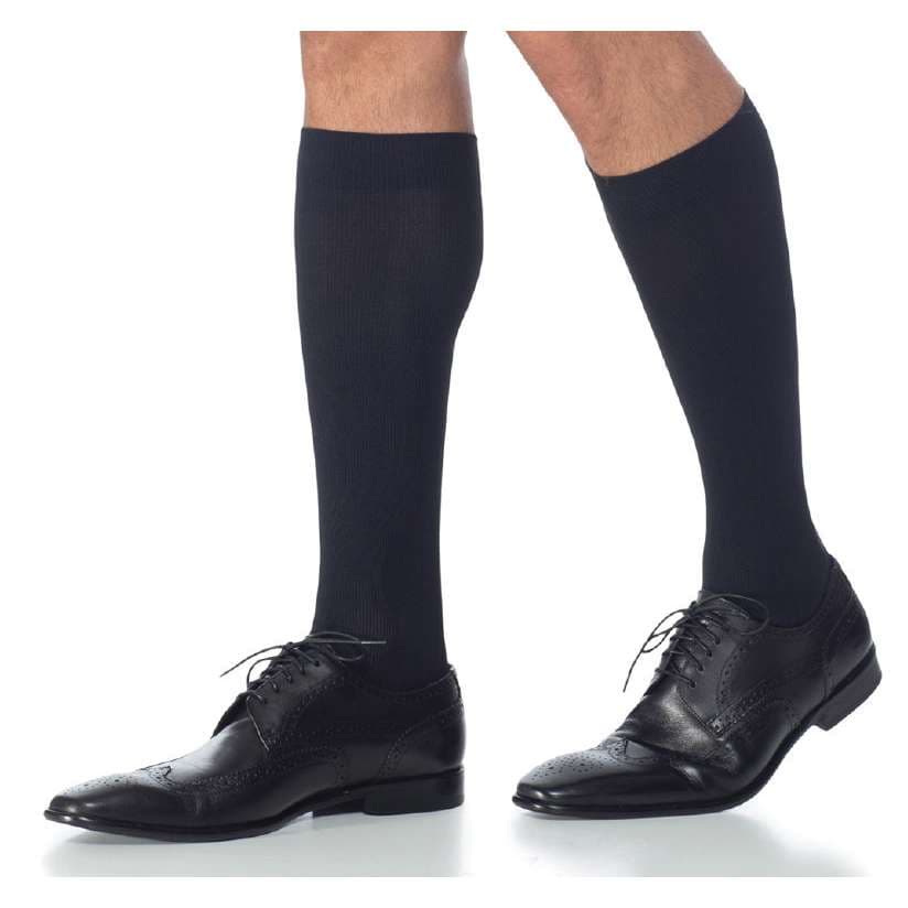 Sigvaris Style Microfiber Men Calf High Closed Toe Compression Socks, 20-30 mmHg, With Grip Top, Medium-Short, Black - Pair - Image 1