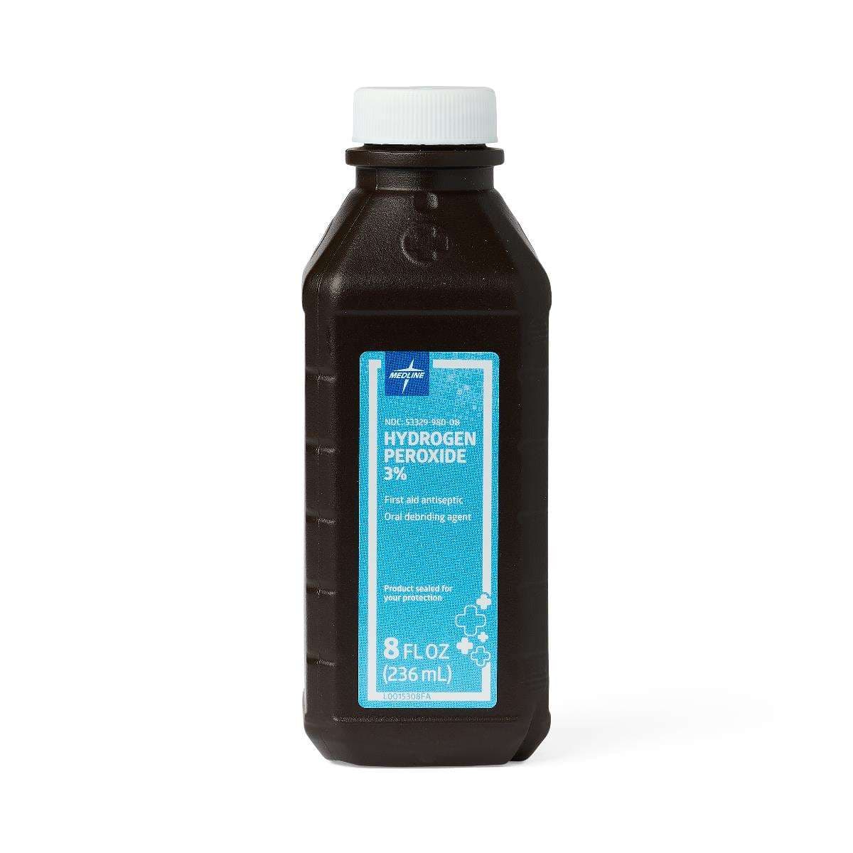 Medline Hydrogen Peroxide 3% Antiseptic Topical Liquid, 8 oz - Case of 12 - Image 1