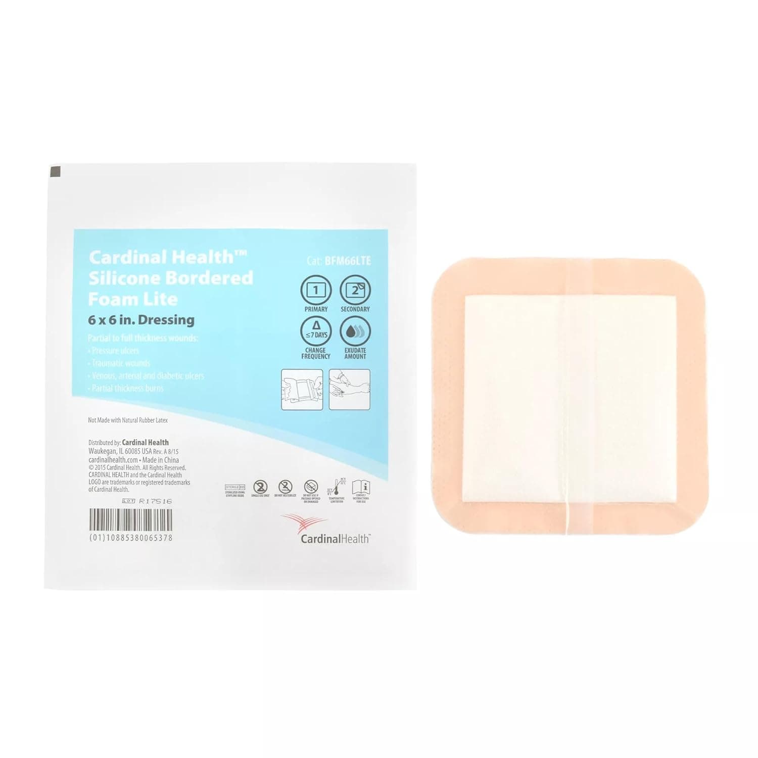 Cardinal Health Silicone Bordered Foam Lite Dressing, 6 Inch x 6 Inch - Image 1