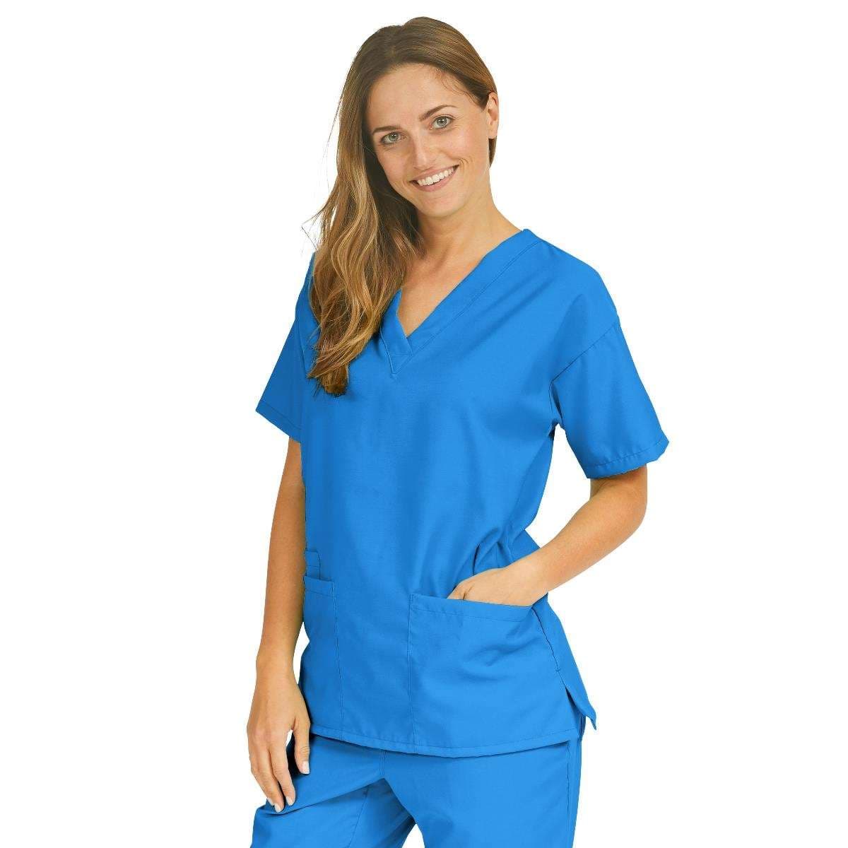Performax Women's V-neck Tunic Scrub Top, Royal Blue, 4XLarge - Image 1