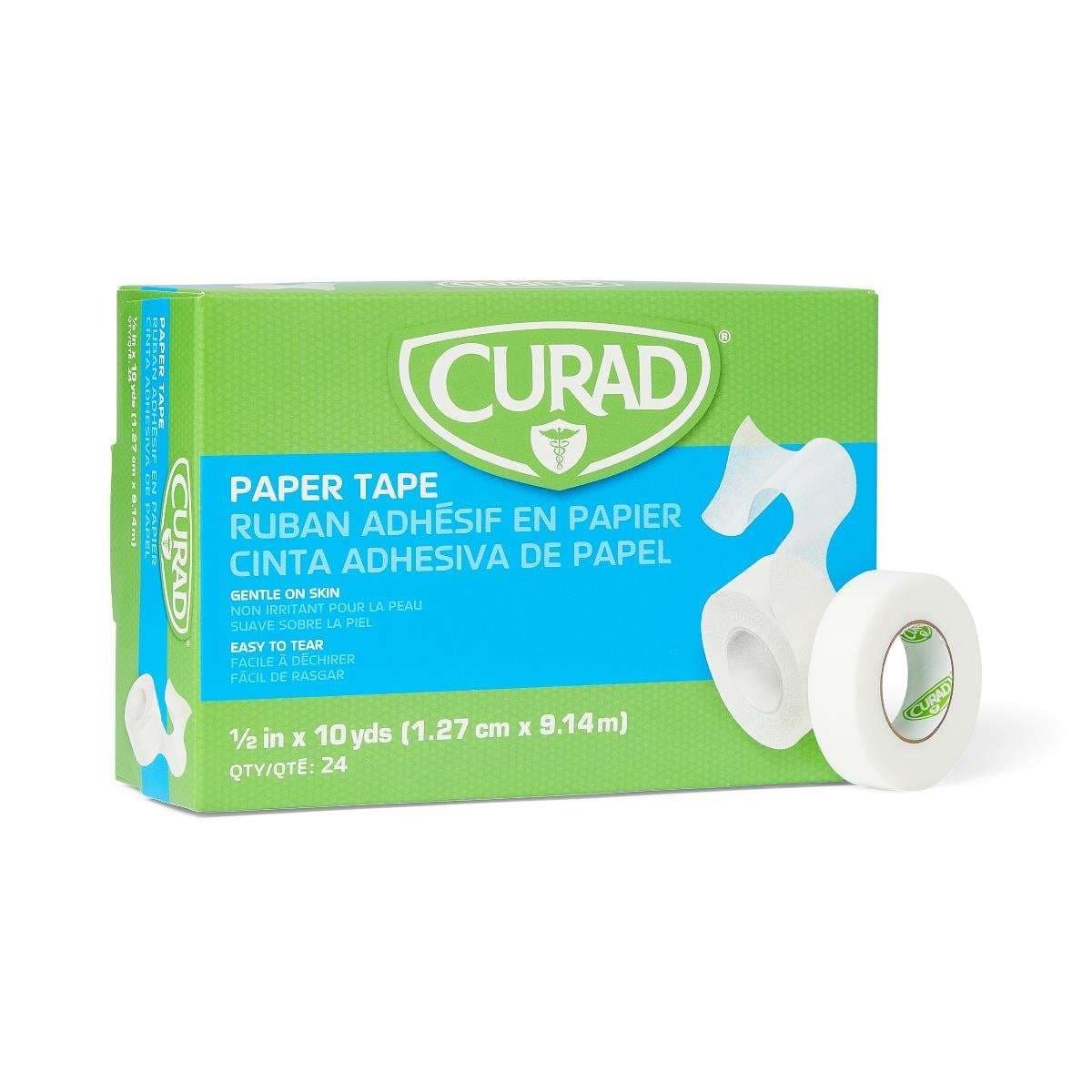 Medline Curad Paper Adhesive Tape, Without Dispenser, 1/2 Inch x 10 Yard - Case of 240 - Image 1