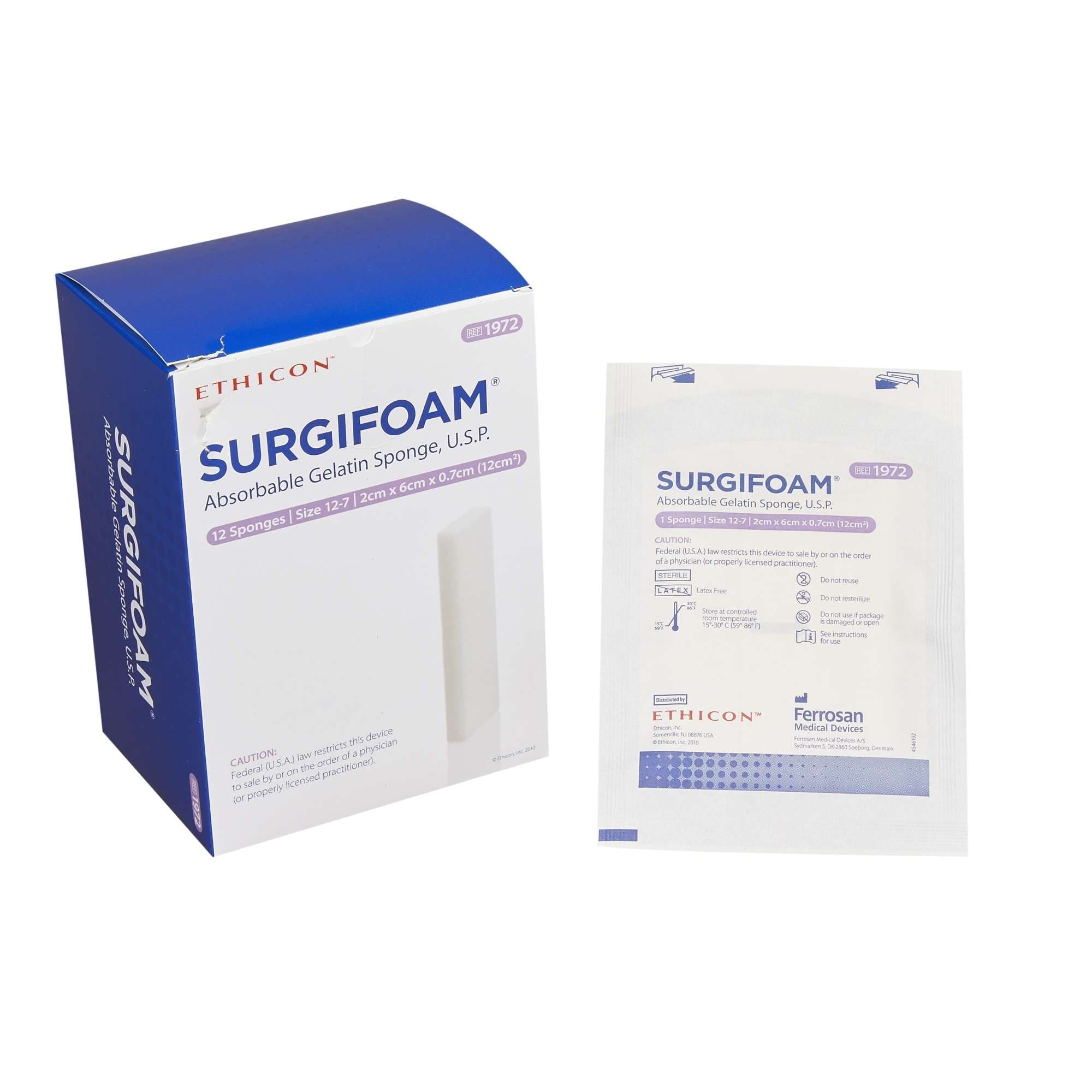 Systagenix Surgifoam Absorbable Gelatin Sponge 2cm x 6cm x 7mm - Case of 12