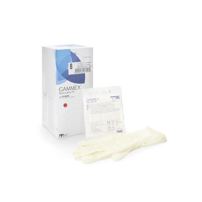 GAMMEX Non-Latex PI Surgical Glove White Neutral Beaded Cuff Standard, Size 8 - Case of 200 - Image 1