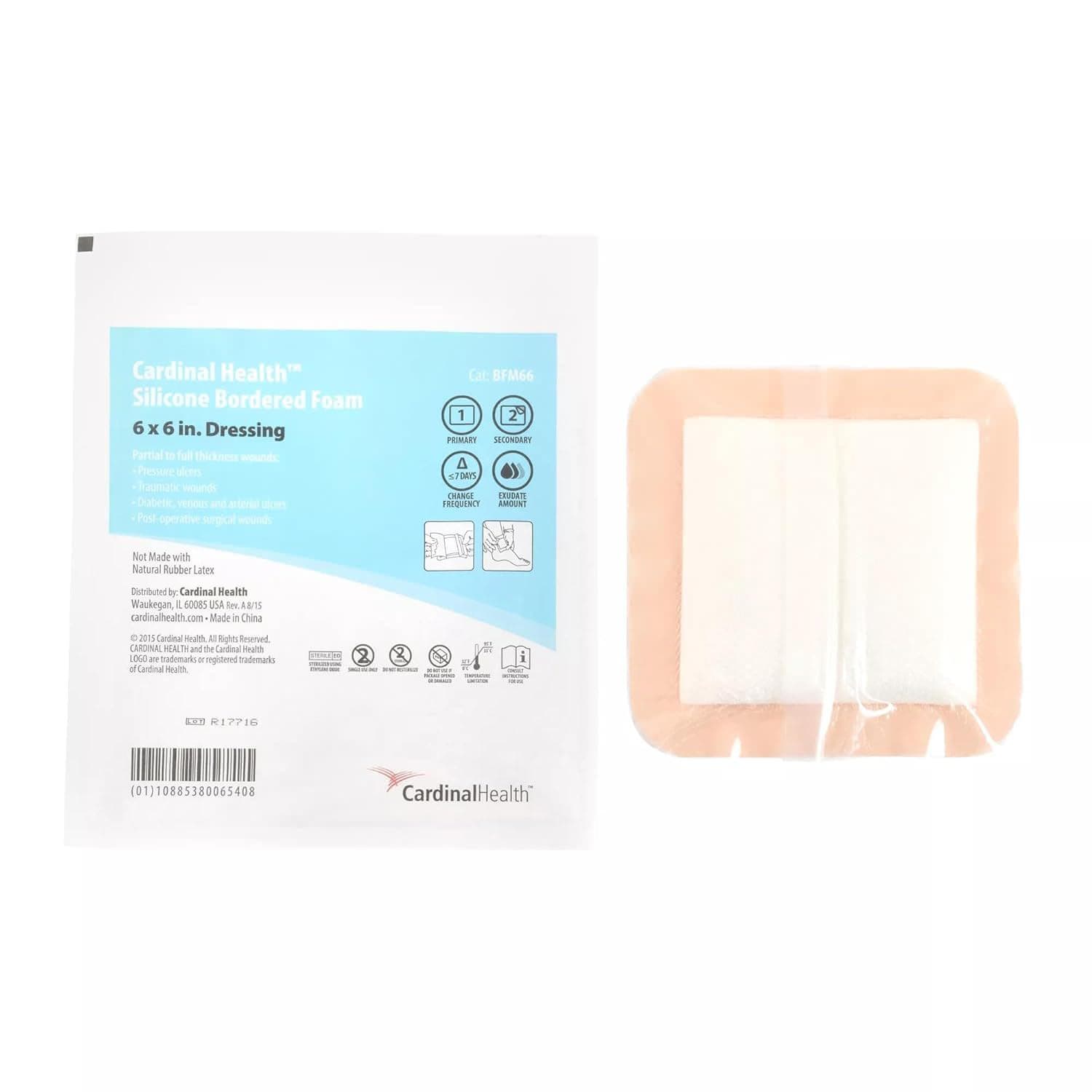 Cardinal Health Kendall Silicone Bordered 5-Layer Foam Dressing, 6" x 6" - Box of 10 - Image 1