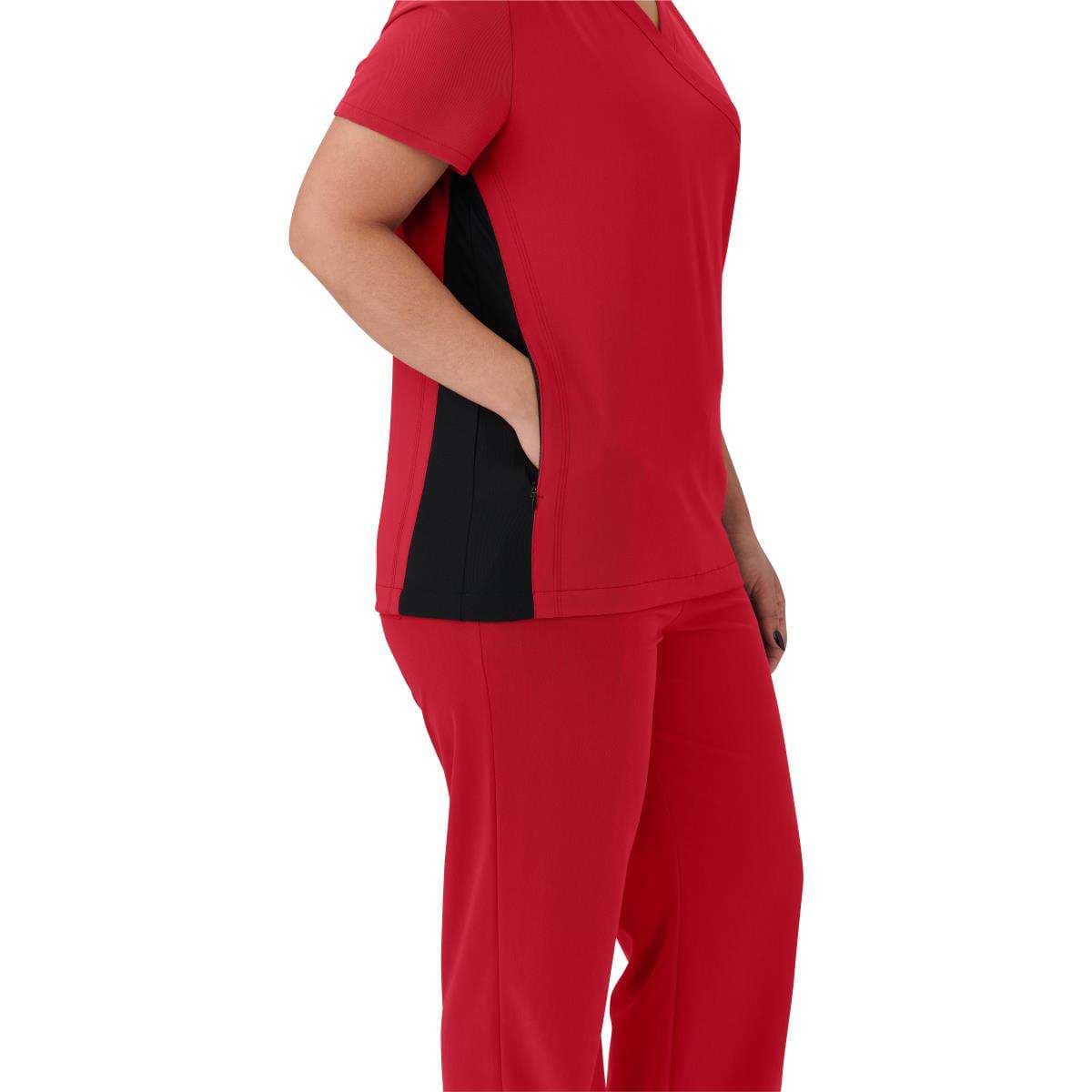 Medline Staten AVE Women's Yoga-Style Scrub Top, Red, Large - Image 1