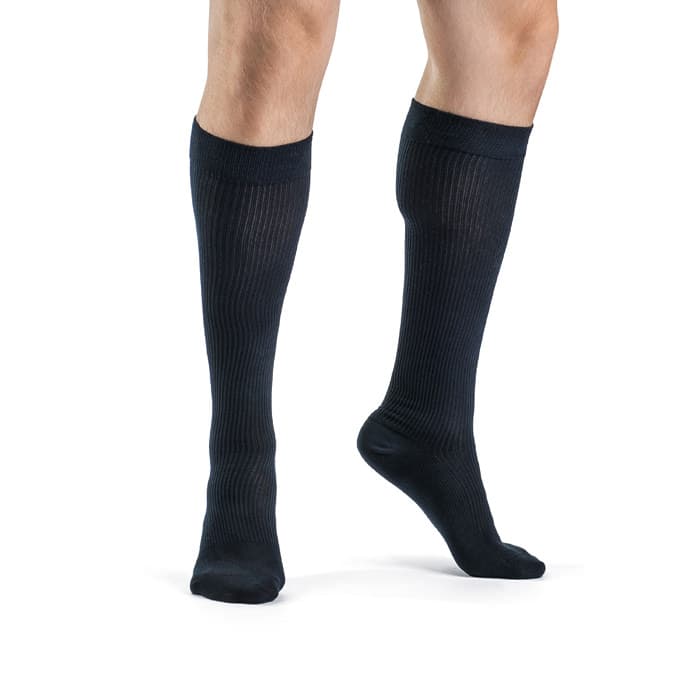 Sigvaris Casual Cotton Mens Calf High Compression Socks, 15-20 mmHg, Size A, Navy - Pair - Image 1
