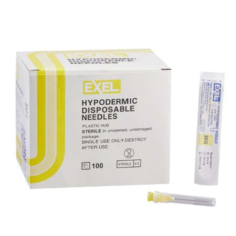 ExelInt Standard Hypodermic Needle, Yellow, 30 Gauge, 1 Inch Length - Box of 100 - Image 1