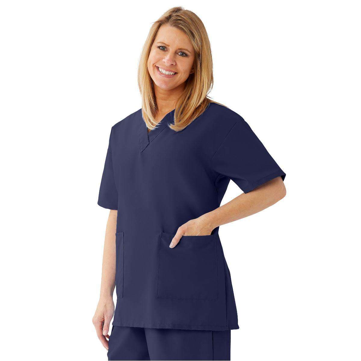 Medline Angelstat Women's V-neck Tunic Scrub Tops, Navy Blue, 2XLarge - Image 1