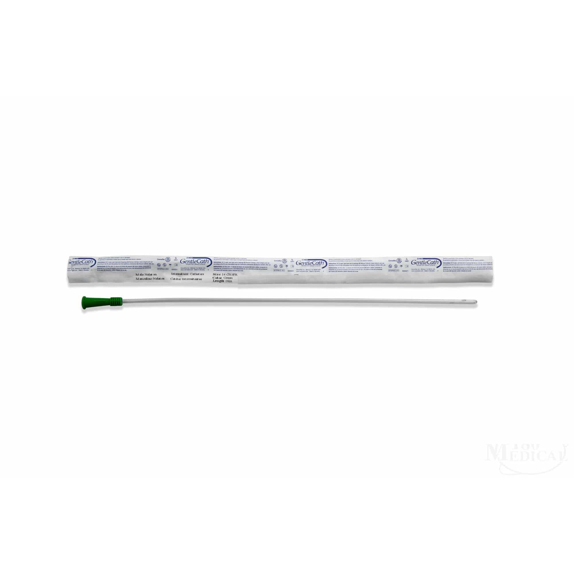 GentleCath Uncoated PVC Intermittent Catheter with coude tip for Male, 14 Fr, 16" - Each - Image 1