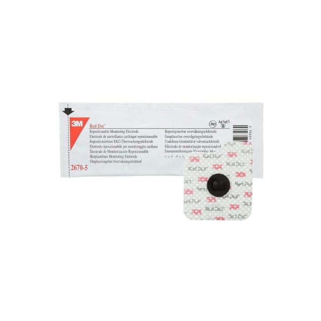 3M Red Dot ECG Monitoring Electrode, Cloth Backing, 1-1/2 x 1-3/4 Inch - Package of 5 - Image 1