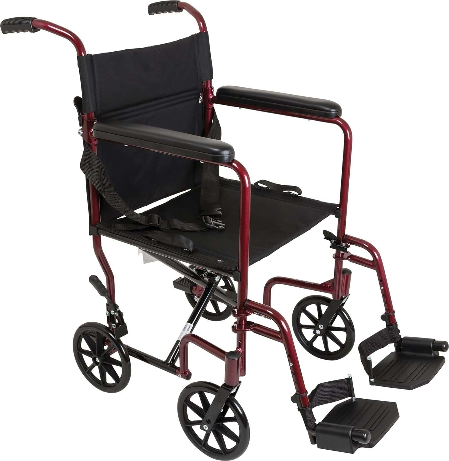 ProBasics Aluminum Transport Chair With Footrests, 19 Inch, Burgundy - Each - Image 1