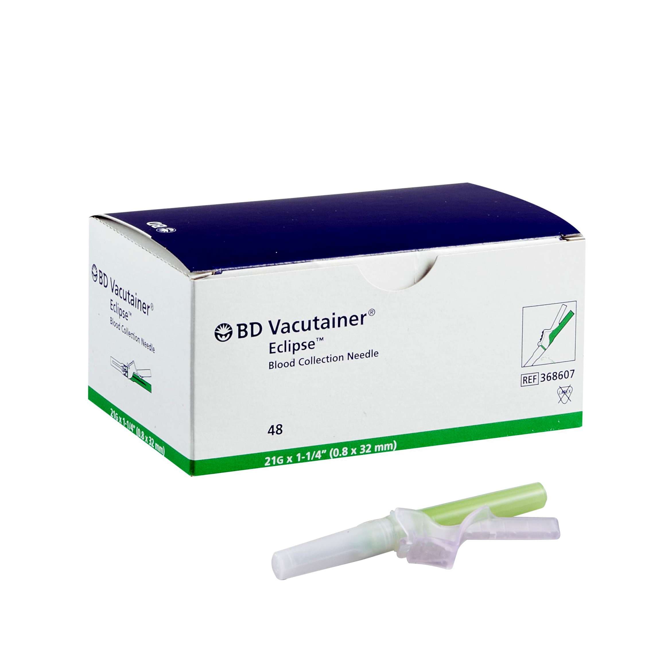 BD Vacutainer Eclipse Blood Collection Needle, 21 Gauze, Green - Box of 48 - Image 1
